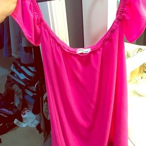 Hot pink off shoulder swimsuit cover